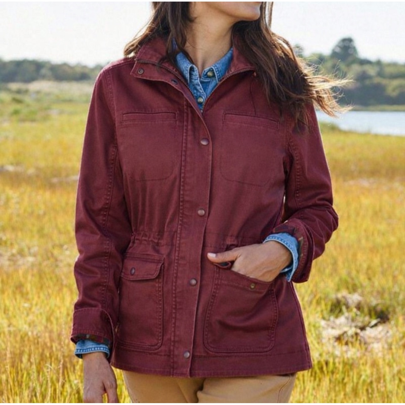 L.L. Bean Sz Xs Womens Maroon Full Zip Classic Utility Jacket Casual Outdoor